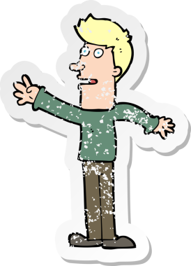 Bir insan tarafından çizilmiş bir çizgi film karakterinin gerilimli çıkartması.