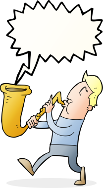 Bir insan tarafından çizilmiş saksafon çalan karikatürcü adam.