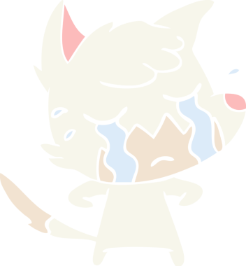 Bir insan tarafından çizilmiş ağlayan tilki düz renkli çizgi film