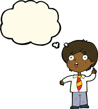 Çizgi film çocuğu soruyu bir insan tarafından çizilmiş düşünce balonuyla cevaplıyor.