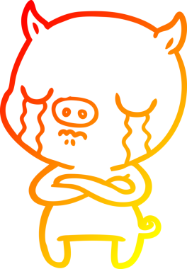 Bir insan tarafından çizilmiş, ağlayan bir domuzun sıcak çizgi çizimi.