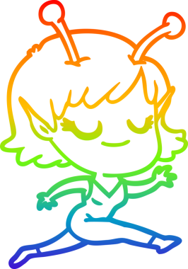 Bir insan tarafından çizilen gülümseyen uzaylı kız çizgi filminin gradyan çizimi.