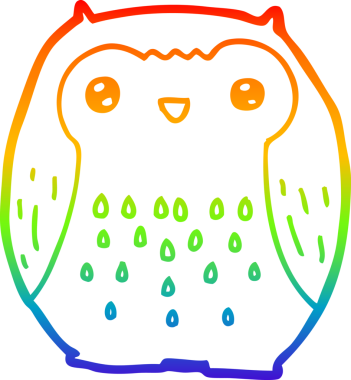 Gökkuşağı gradyan çizgisi bir insan tarafından çizilmiş şirin bir baykuş çizimi