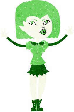 Bir insan tarafından çizilmiş vampir kız çizgi filmi.