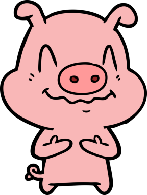 Bir insan tarafından çizilmiş sinirli çizgi film domuzu.