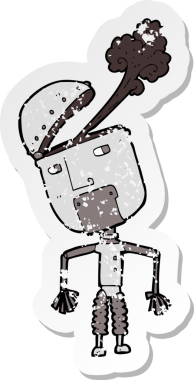 Bir insan tarafından çizilmiş komik bir robotun gerilimli çıkartması.