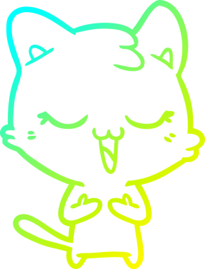 Bir insan tarafından çizilmiş mutlu çizgi film kedisinin soğuk gradyan çizgisi.