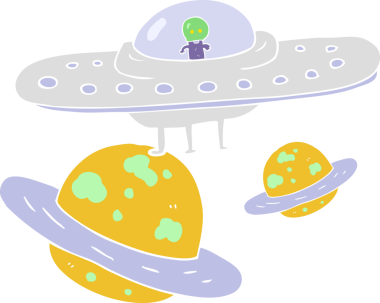 Bir insan tarafından çizilen uzayda uçan dairenin düz renk çizimi