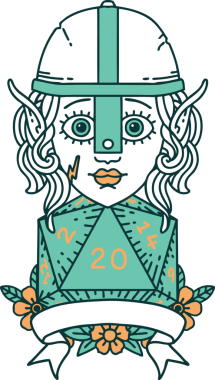 Retro Dövme Tarzı Elf Savaşçısı Doğal 20 zar atışıyla Bir insan tarafından çizilmiş