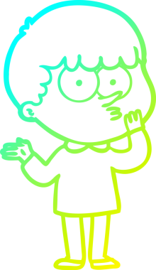 Bir çizgi film karakteri çizen soğuk gradyan bir insan tarafından çizilmiş meraklı çocuk.