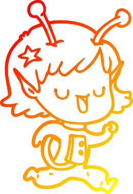 Bir insan tarafından çizilmiş mutlu bir uzaylı kız çizgi filmi.