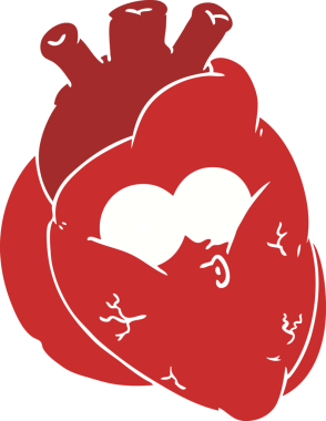 Bir insan tarafından çizilmiş düz renk çizgi film meraklısı kalp