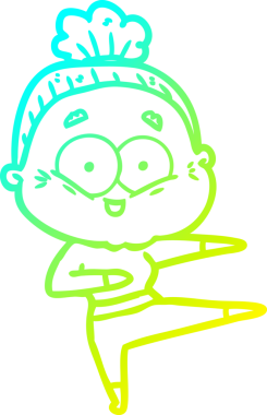 Bir insan tarafından çizilmiş, mutlu, yaşlı bir kadının çizimi.