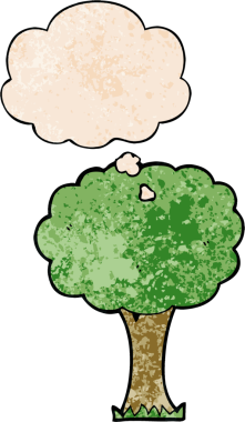 bir insan tarafından çizilmiş grunge desen biçiminde düşünce baloncuğu olan çizgi film ağacı