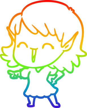 Gökkuşağı gradyan çizgi çizimi bir insan tarafından çizilmiş bir elf kızı