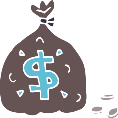 Bir insan tarafından çizilmiş bir çanta dolusu dolar.