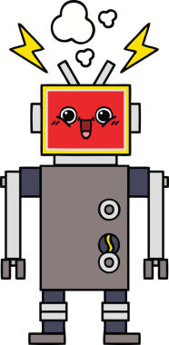 Bir insan tarafından çizilmiş mutlu bir robot çizimi.