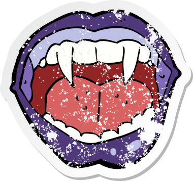 Bir insan tarafından çizilmiş vampir ağzının gerilmiş yapıştırması.