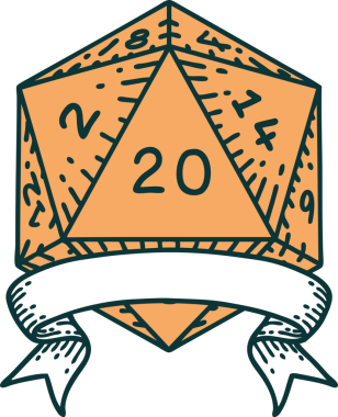 Retro Dövme Biçimi Doğal 20 kritik vuruş D20 zar bir insan tarafından çizildi