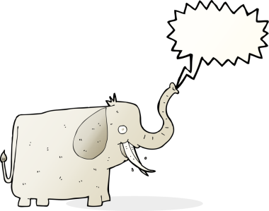 Bir insan tarafından çizilmiş konuşma balonlu mutlu bir fil.