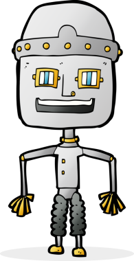 Bir insan tarafından çizilmiş komik çizgi film robotu