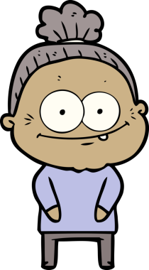 Bir insan tarafından çizilmiş mutlu yaşlı kadın çizgi filmi.