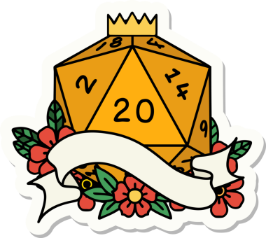 Bir insan tarafından çizilmiş 20 D20 zarının çıkartması.