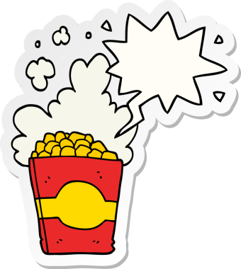 Bir insan tarafından çizilmiş konuşma balonu çıkartmalı patlamış mısır.