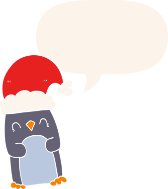 bir insan tarafından çizilmiş, retro tarzı konuşma balonu olan penguen çizgi filmi.