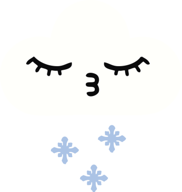 Bir insan tarafından çizilmiş bir kar bulutunun düz renkli retro karikatürü