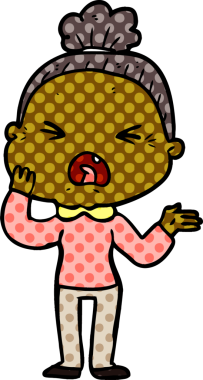 Bir insan tarafından çizilmiş kızgın yaşlı kadın çizgi filmi.