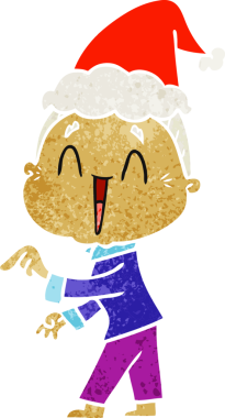 Bir insan tarafından çizilmiş Noel Baba şapkası giyen mutlu yaşlı bir kadının el çizimi karikatürü.