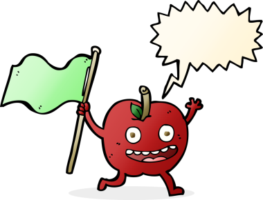 bir insan tarafından çizilmiş, bayraklı çizgi film elması.