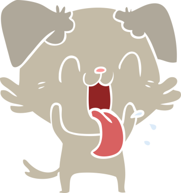 Bir insan tarafından çizilmiş düz renkli çizgi film soluyan köpek.