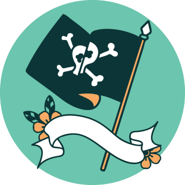 Bir insan tarafından çizilmiş korsan bayrağına sahip dövme biçimi simgesi