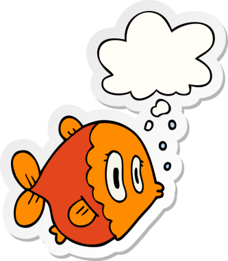 Düşünce baloncuklu karikatür balığı insan tarafından çizilmiş bir çıkartma.