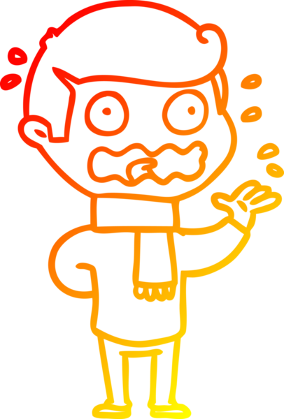 Bir çizgi film karakterinin sıcak çizgi çizimi bir insan tarafından tamamen strese sokulmuş.