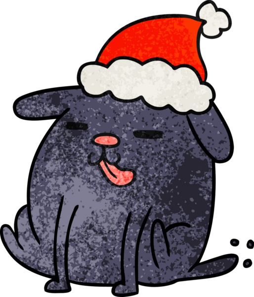 Bir insan tarafından çizilmiş kawaii köpeği desenli bir Noel karikatürü.