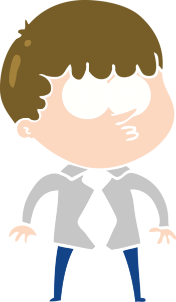 Düz renkli çizgi film karakteri. Gömlekli, kravatlı bir insan tarafından çizilmiş.