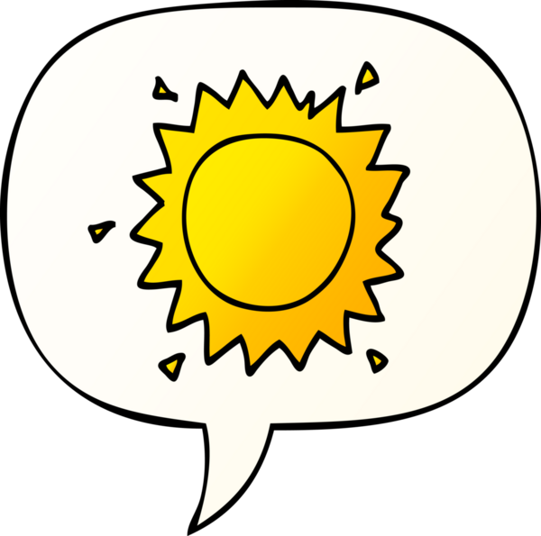 bir insan tarafından çizilmiş, konuşma baloncuklu çizgi film güneşi.