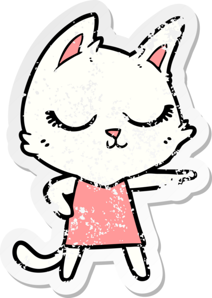 Bir insan tarafından çizilmiş sakin bir çizgi film kedisinin sıkıntılı çıkartması.