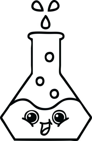 Bir insan tarafından çizilmiş bir bilim şişesinin çizgi çizimi.