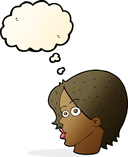 Bir insan tarafından çizilmiş düşünce baloncuklu kadın yüzü.