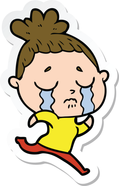 Bir insan tarafından çizilmiş, ağlayan bir kadının çıkartması.