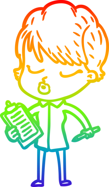 Gökkuşağı gradyan çizgi çizimi bir insan tarafından çizilmiş gözleri olan bir karikatür kadın