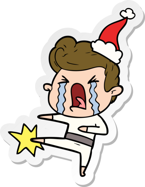 Bir insan tarafından çizilmiş Noel Baba şapkası takan ağlayan bir adamın el yazısı.