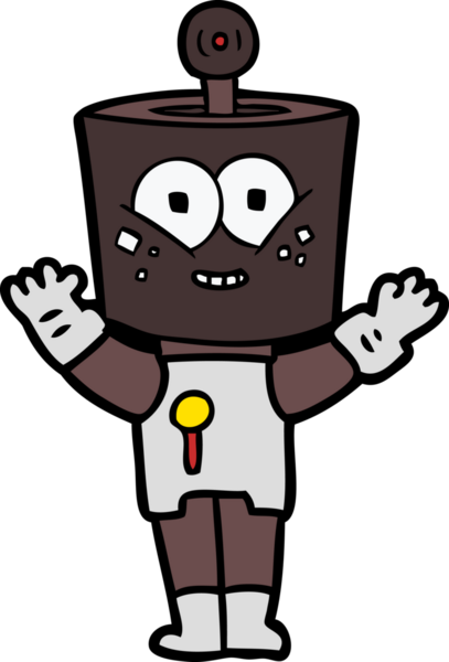 Bir insan tarafından çizilmiş mutlu çizgi film robotu