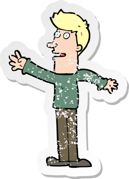 Bir insan tarafından çizilmiş bir çizgi film karakterinin gerilimli çıkartması.