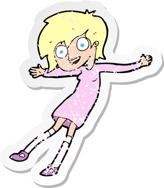 Bir insan tarafından çizilmiş çılgın, heyecanlı bir kız çizgi filmin gerilimli çıkartması.