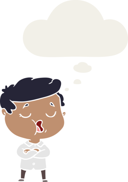 Düşünce baloncuğuyla konuşan karikatürist bir insan tarafından çizilmiş.